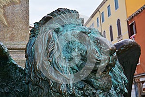 Daniele Manin bronze statue, lion, in Venice, Europe