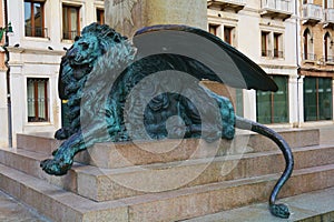 Daniele Manin statue, lion, in Venice, Europe