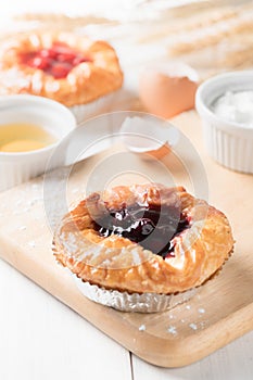 Danish bread with blueberry and jam