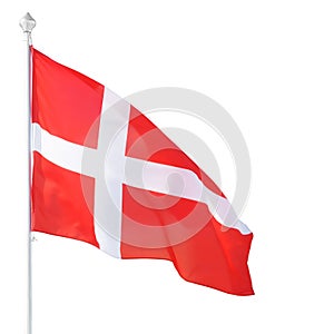Danish flag on flagpole isolated with clipping path