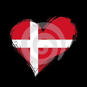 Danish flag heart-shaped grunge background. Vector illustration.