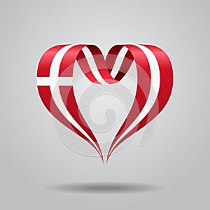 Danish flag heart-shaped ribbon. Vector illustration.