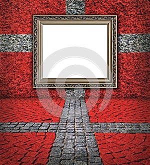 Danish flag style. Elegant frame on the red wall