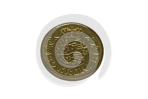 Danish 20 kroner isolated on white.
