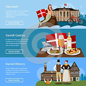 Danish Landmarks Flat Style Banners Set