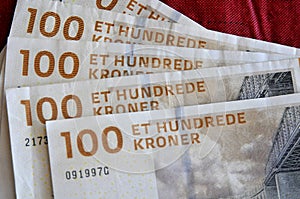DANISH MONEY NOTES IN ONE HUNDRED KRONER