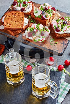 Danish open faced sandwiches and beer