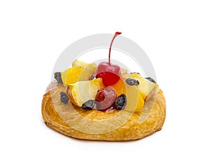 Danish pastry with fruits isolated on white background