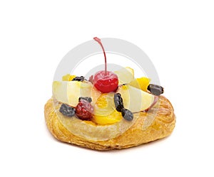 Danish pastry with fruits isolated on white background