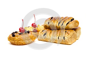 Danish pastry with fruits isolated on white background