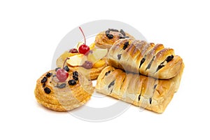 Danish pastry with fruits isolated on white background