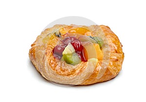Danish pastry with fruits isolated on white background