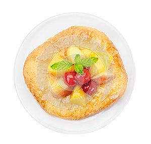 Danish pastry with fruits isolated on white background,clipping
