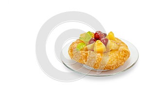 Danish pastry with fruits isolated on white background,clipping