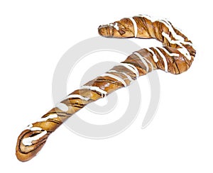 Danish pastry twist on white background,shape walking stick