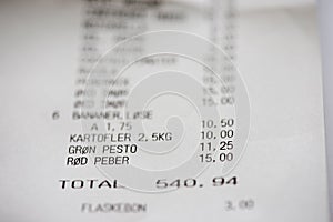 Danish shopping receipt