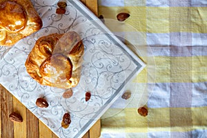 Danish sweet pastry with tea in background