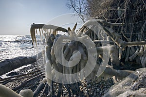 Danish winter coastline landscape with ice