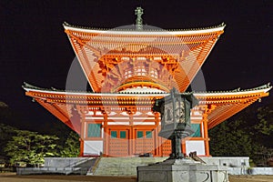 Danjo Garan by night, the temple is one of the two sacred spots at Mount Koya, Japan