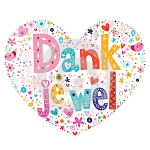 Dank je wel - thank you in Dutch type lettering heart shaped card