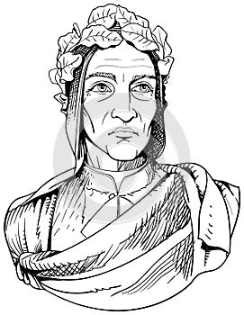 Dante Alighieri portrait in line art illustration