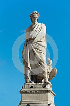 Dante Alighieri`s statue in Florence Italy