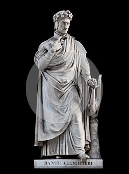 Dante Alighieri statue, on black background