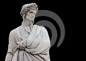 Dante Alighieri statue, on black background path selection incl