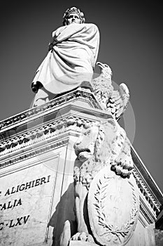 Dante Alighieri statue in Santa Croce square in Florence