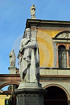 Dante Statue and Loggia del Consiglio on Piazza dei Signori Verona, Italy
