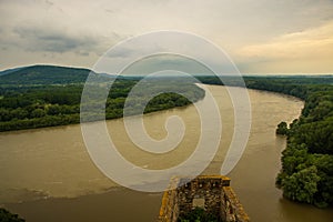 DANUBE, BRATISLAVA, SLOVAKIA: Beautiful landscape with Devin castle, mountais and Danube river