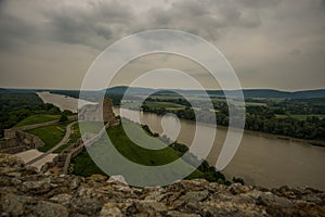 DANUBE, BRATISLAVA, SLOVAKIA: Beautiful landscape with Devin castle, mountais and Danube river