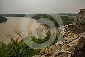 DANUBE, BRATISLAVA, SLOVAKIA: Beautiful landscape with Devin castle, mountais and Danube river