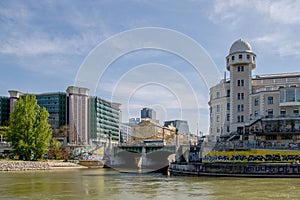 Danube Canal promenade in spring in Vienna, Austria photo