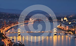 The Danube by night in Budapest, Hungary