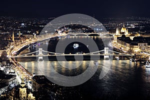Danube river in Budapest, night view