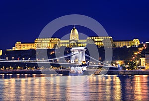 Danube river, Chain Bridge and Buda Castle
