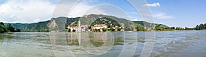 Danube river and Durnstein with abbey and castle, Wachau, Austria