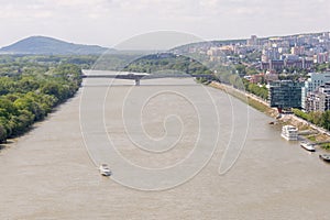 The Danube river flowing through Bratislava, the second largest river in Europe