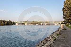 The Danube River and the Old Bridge in Bratislava,