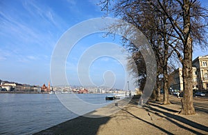 The Danube river and a part of the right bank of Budapest seen from Lipotvaros