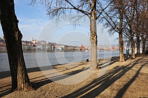 The Danube river and a part of the right bank of Budapest seen from Lipotvaros