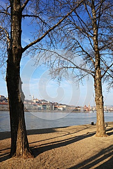 The Danube river and a part of the right bank of Budapest seen from Lipotvaros