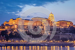 Danube River view of the Buda Castle at dramatic evening, Budapest, Hungary