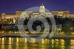 Danube River view of the Buda Castle at dramatic evening, Budapest, Hungary