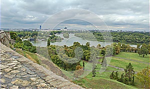 Danube and Sava river view from Kalemegdan fortress usce Save u Dunav