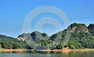 Danxia landform mountain with lake in Taining, Fujian, China