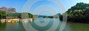 Danxia mountain on the sea panorama