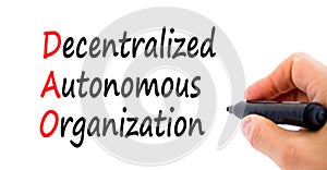 DAO decentralized autonomous organization symbol. Concept words DAO decentralized autonomous organization on a beautiful white