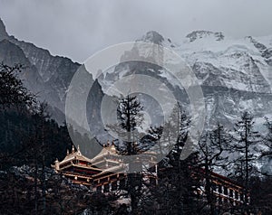 Daocheng yading scenic spot(inagi aden),in Sichuan,China National Nature Reserve,whit Blue lake, snow mountain valley